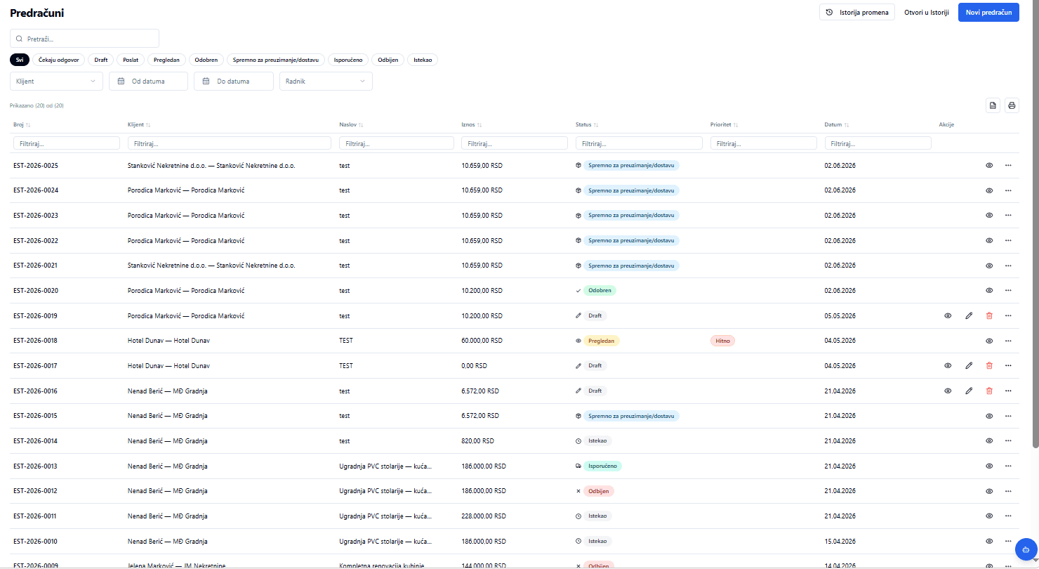 Operativa — EstimateFlow (predmer i ponude)