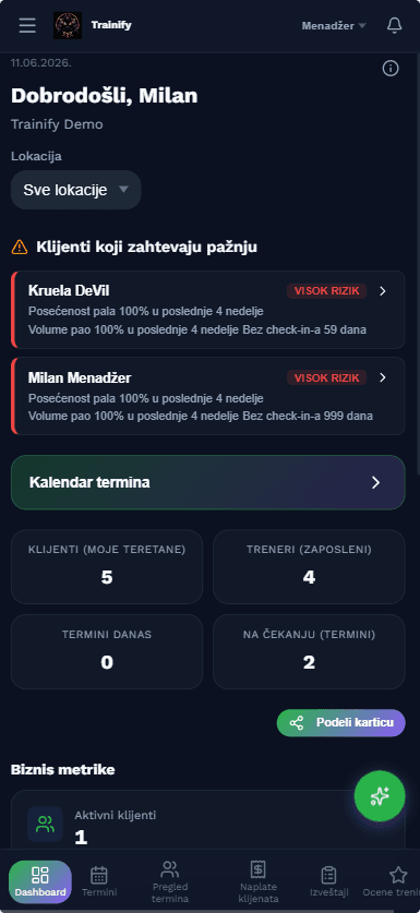 Trainify — prikaz na telefonu