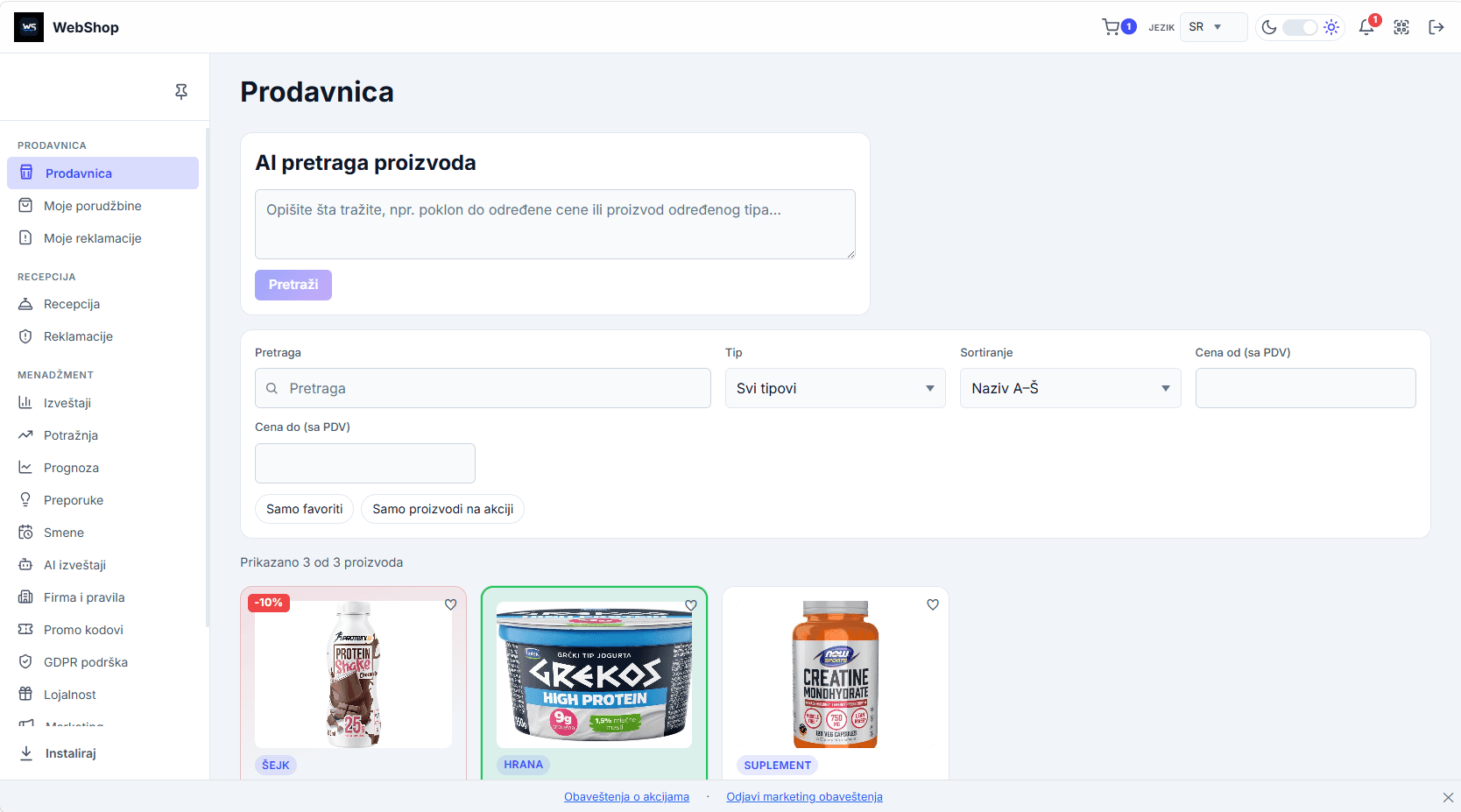 WebShop — prikaz na računaru