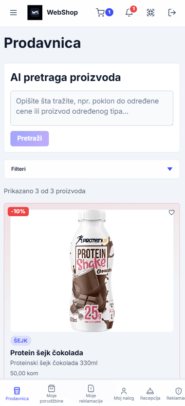 WebShop — prikaz na telefonu
