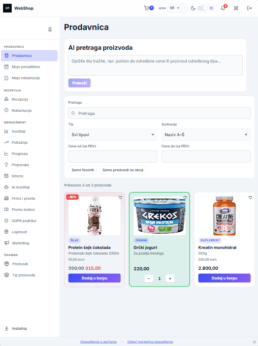WebShop — prikaz na tabletu